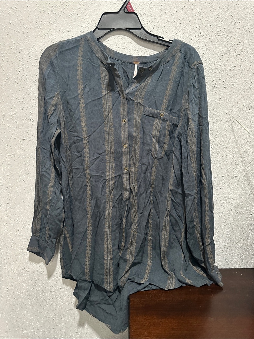 Free People Slate Blue Striped Button-Front Tunic